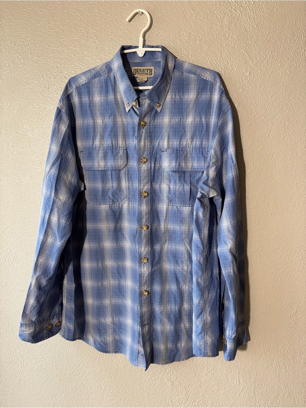 Duluth Trading Co Light Blue Plaid Button-Down Shirt  Large Tall Outdoor